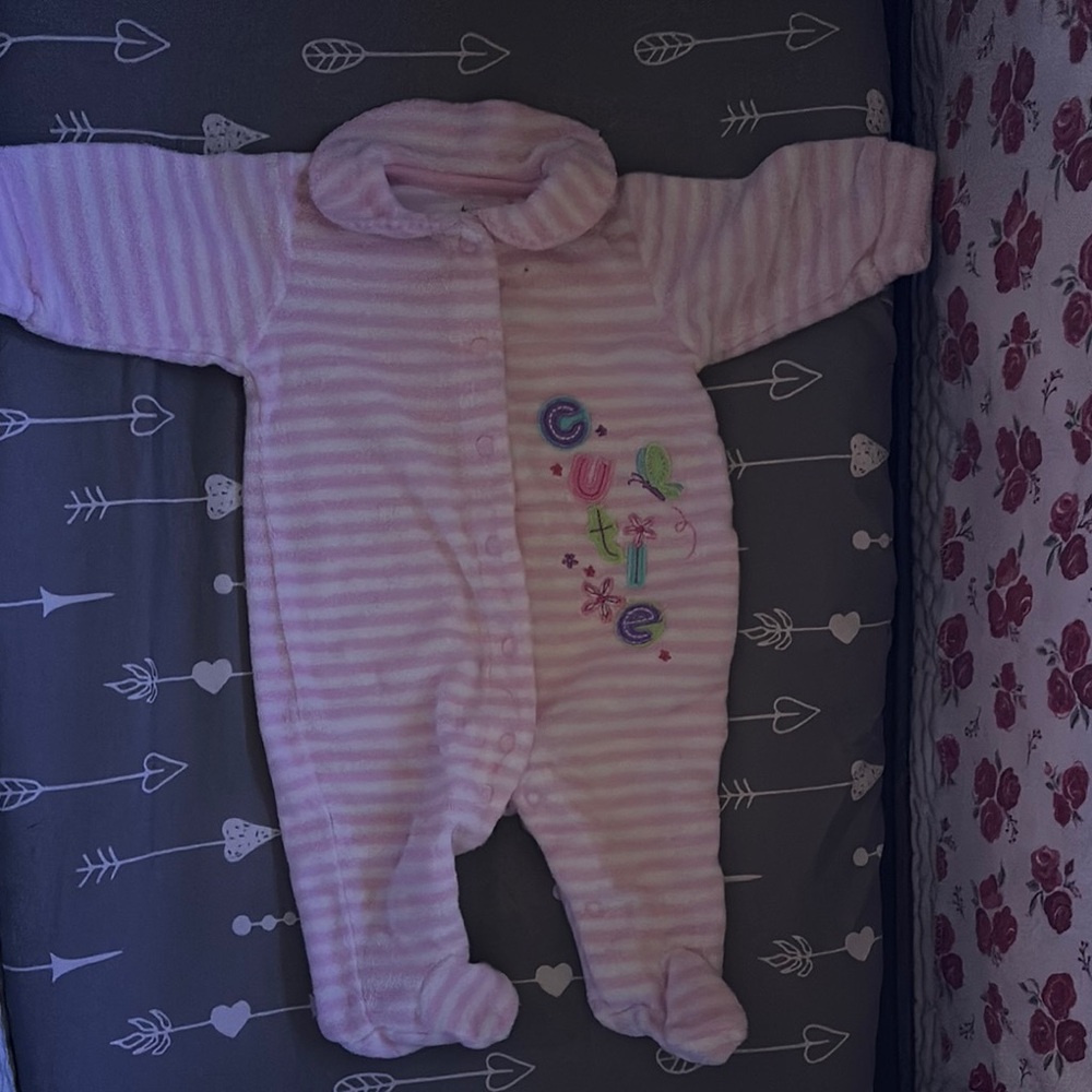 Cute Pink Striped 'Cutie' One-Piece Footed Sleeper